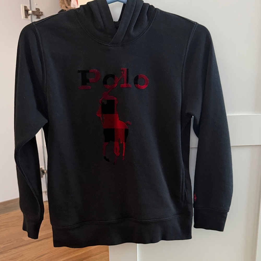 Polo kids hoodie with red/black velvet logo M 10/12